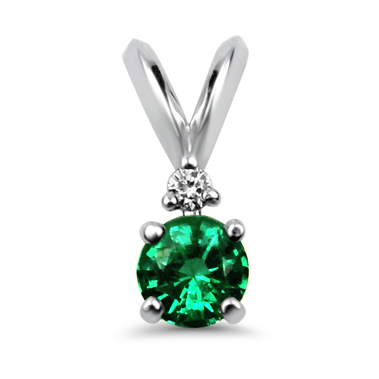 Springer's Collection Necklaces and Pendants 14k White Gold Emerald and Diamond Pendant