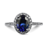 Springer's Collection Ring 14k White Gold Oval Cut Ceylon Sapphire and Diamond Halo Ring 6.25