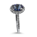 Springer's Collection Ring 14k White Gold Oval Cut Ceylon Sapphire and Diamond Halo Ring 6.25