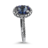 Springer's Collection Ring 14k White Gold Oval Cut Ceylon Sapphire and Diamond Halo Ring 6.25