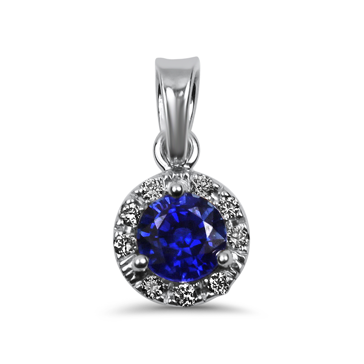 Springer's Collection Necklaces and Pendants 14k White Gold Sapphire and Diamond Halo Pendant