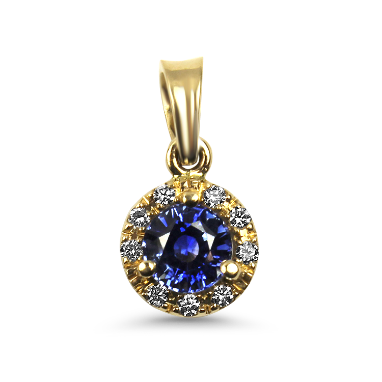 Springer's Collection Necklaces and Pendants 14k Yellow Gold Sapphire and Diamond Halo Pendant