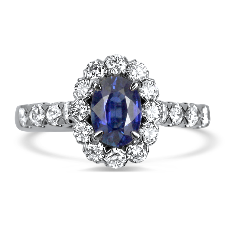 Springer's Collection Ring Copy of White Gold Ceylon Blue Sapphire and Diamond Halo Ring 6.5