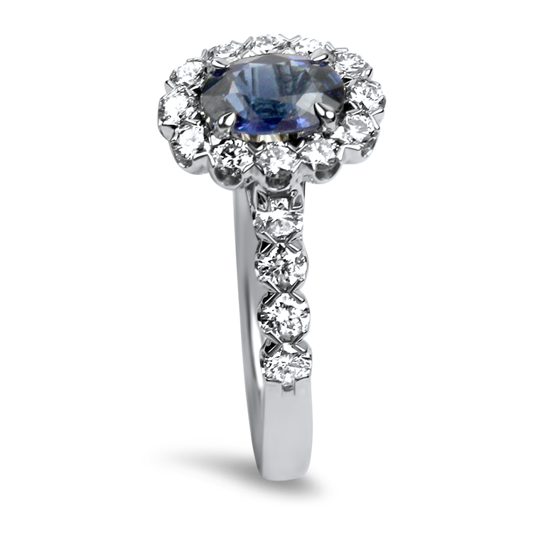 Springer's Collection Ring Copy of White Gold Ceylon Blue Sapphire and Diamond Halo Ring 6.5