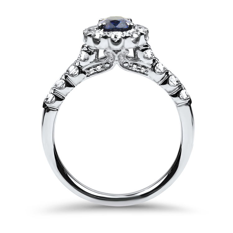 Springer's Collection Ring Copy of White Gold Ceylon Blue Sapphire and Diamond Halo Ring 6.5