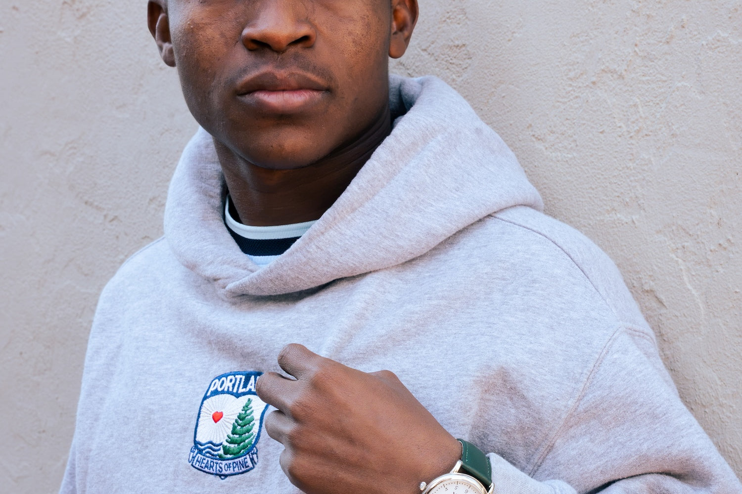 Springer's Collection Watch Hearts of Pine Limited Edition Watch, 40mm, on wrist with sweatshirt