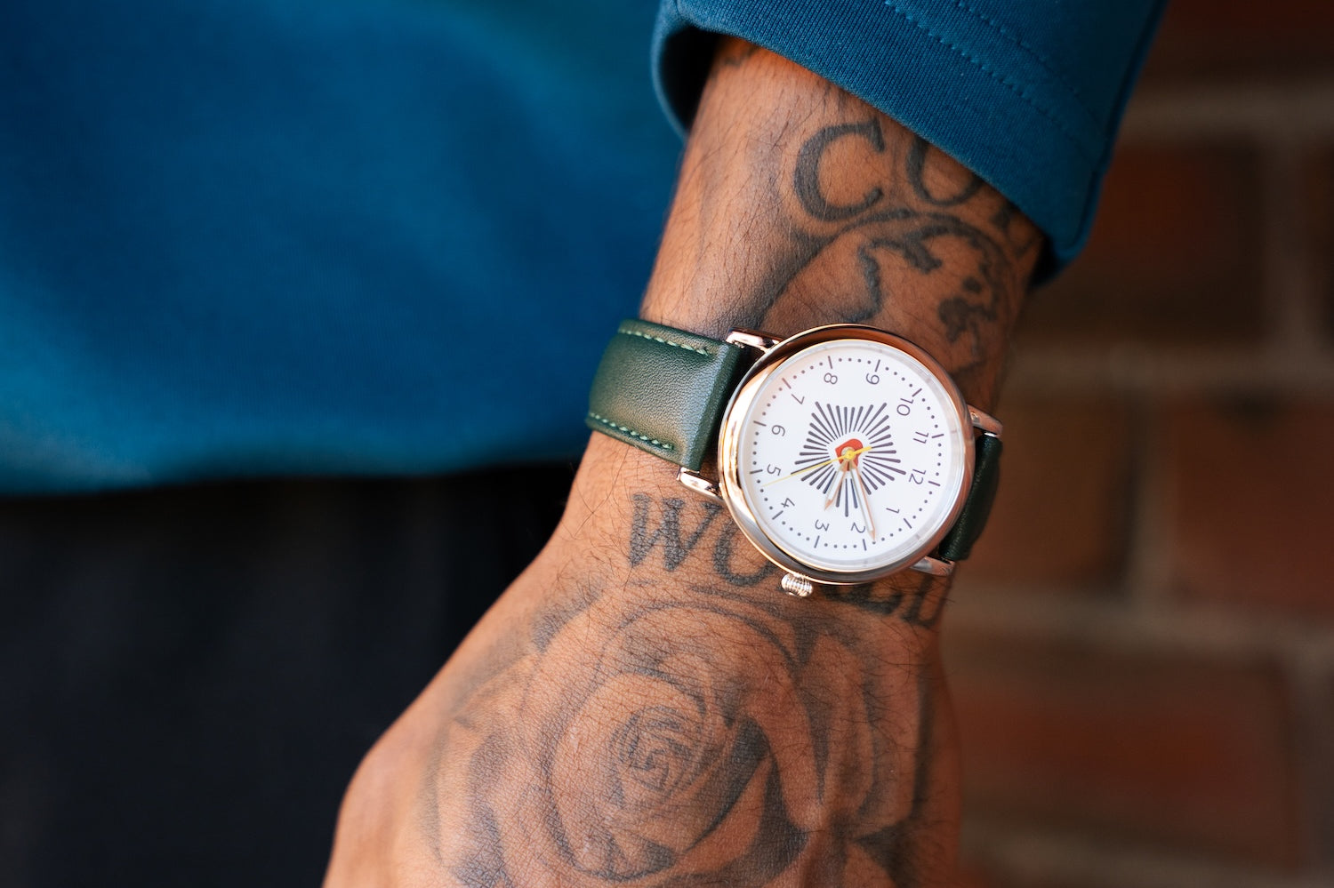 Springer's Collection Watch Hearts of Pine Limited Edition Watch, 40mm, on tattooed wrist