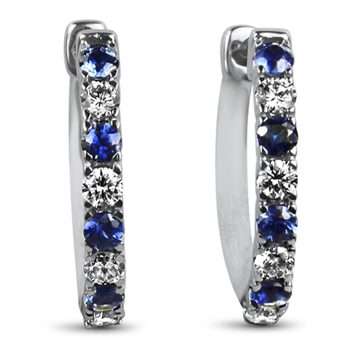 Springer's Collection Earring Springer's Collection 14K White Gold Sapphire and Diamond Hoop Earrings
