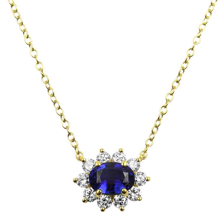 Springer's Collection Necklaces and Pendants Springer's Collection 18K Yellow Gold Blue Sapphire and Diamond Necklace