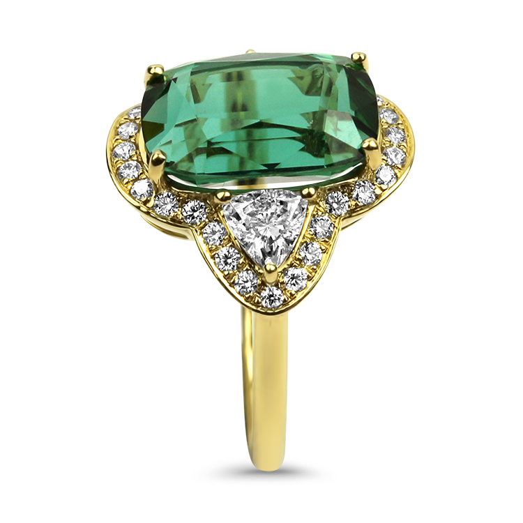 Springer's Collection Ring Springer's Collection 18K Yellow Gold Green Tourmaline and Diamond Ring 6.50