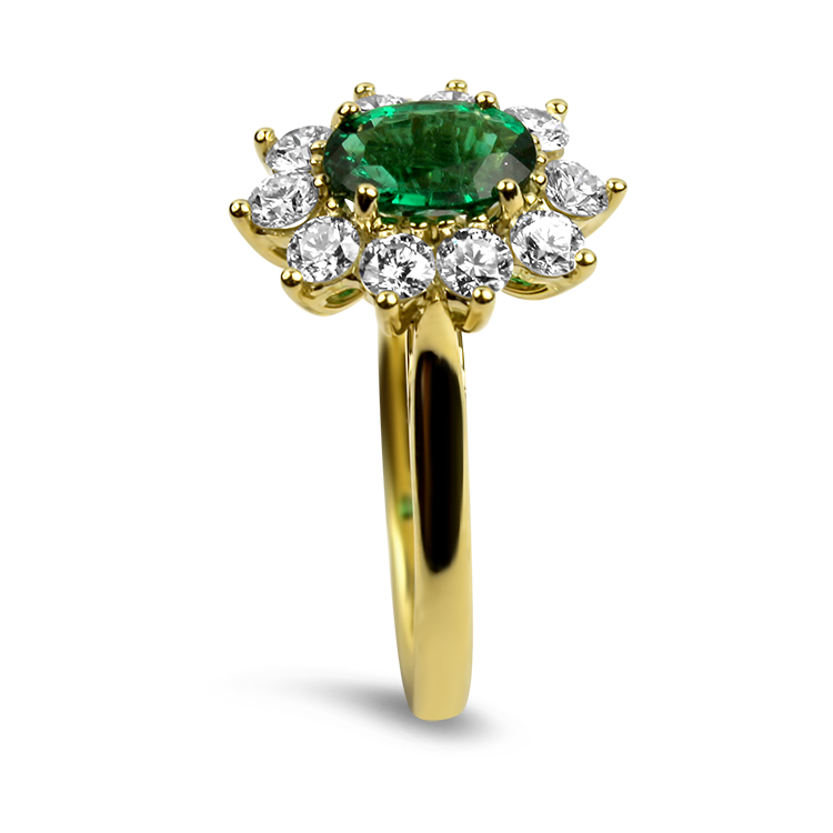 Springer's Collection Ring Suna Bros 18k Yellow Gold Oval Emerald and Diamond Halo Ring 6