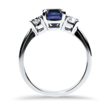 Springer's Collection Ring Suna Bros Platinum Emerald Cut Sapphire and Diamond Three-Stone Ring 5.75