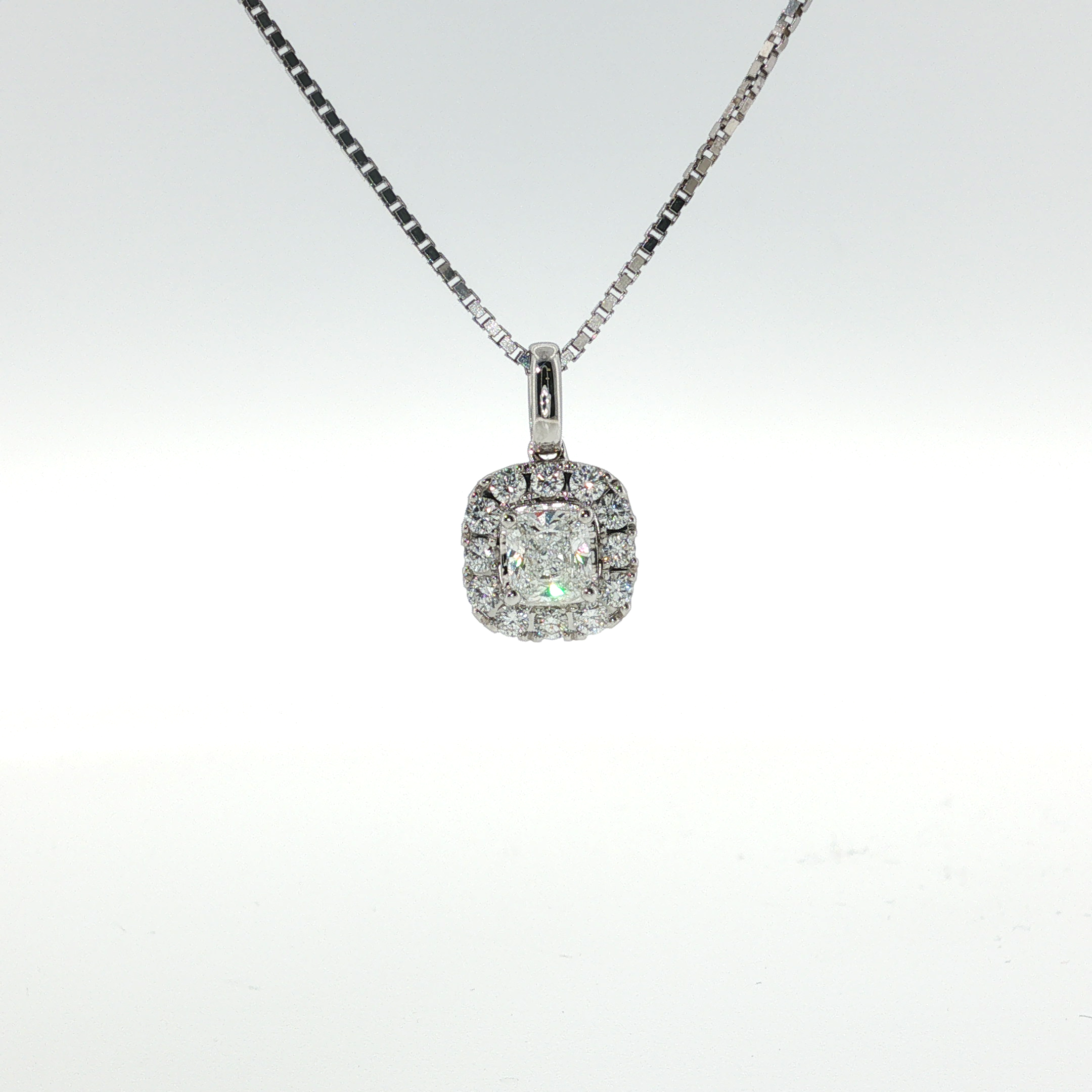Springer's Forever 14K White Gold Cushion Diamond Halo Necklace - 0.87ctw, 18"