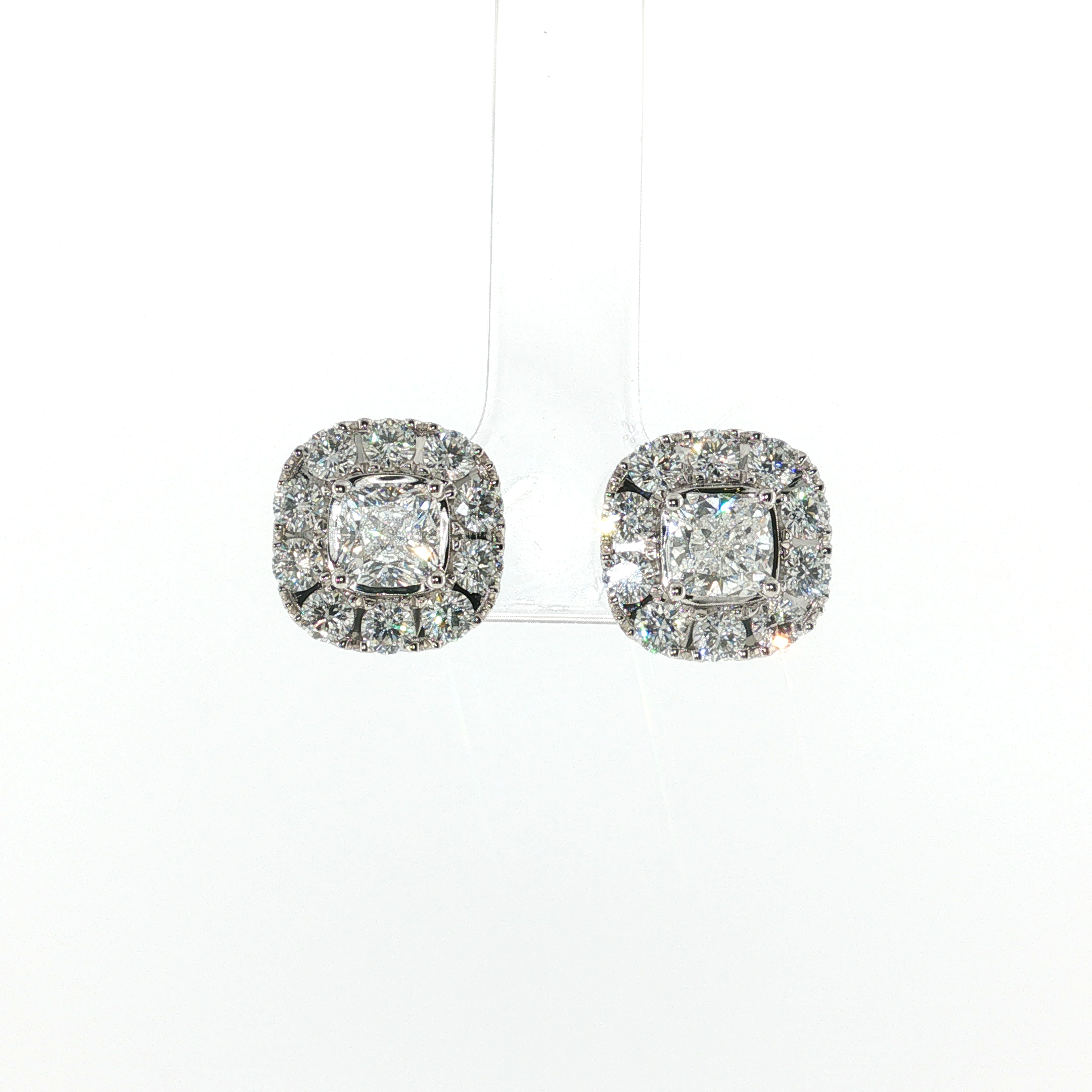 Springer's Forever 18K White Gold Cushion Diamond Halo Stud Earrings - 3.34ctw