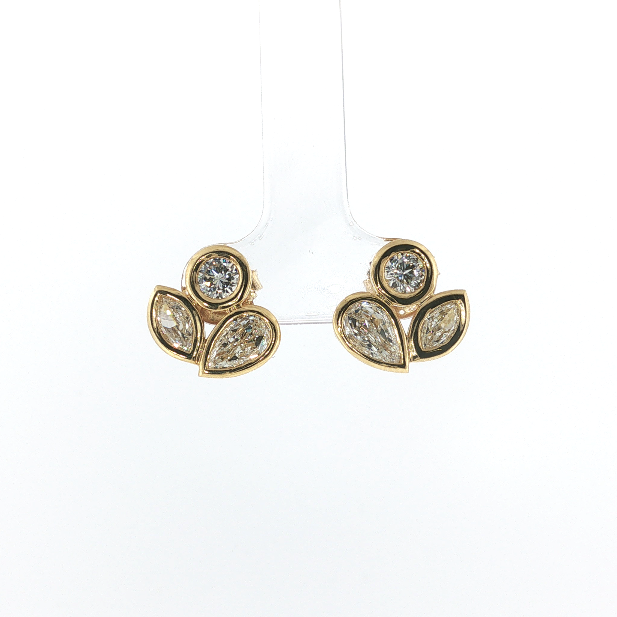 Christopher Designs 18K Yellow Gold Mixed Shape Diamond Cluster Earrings