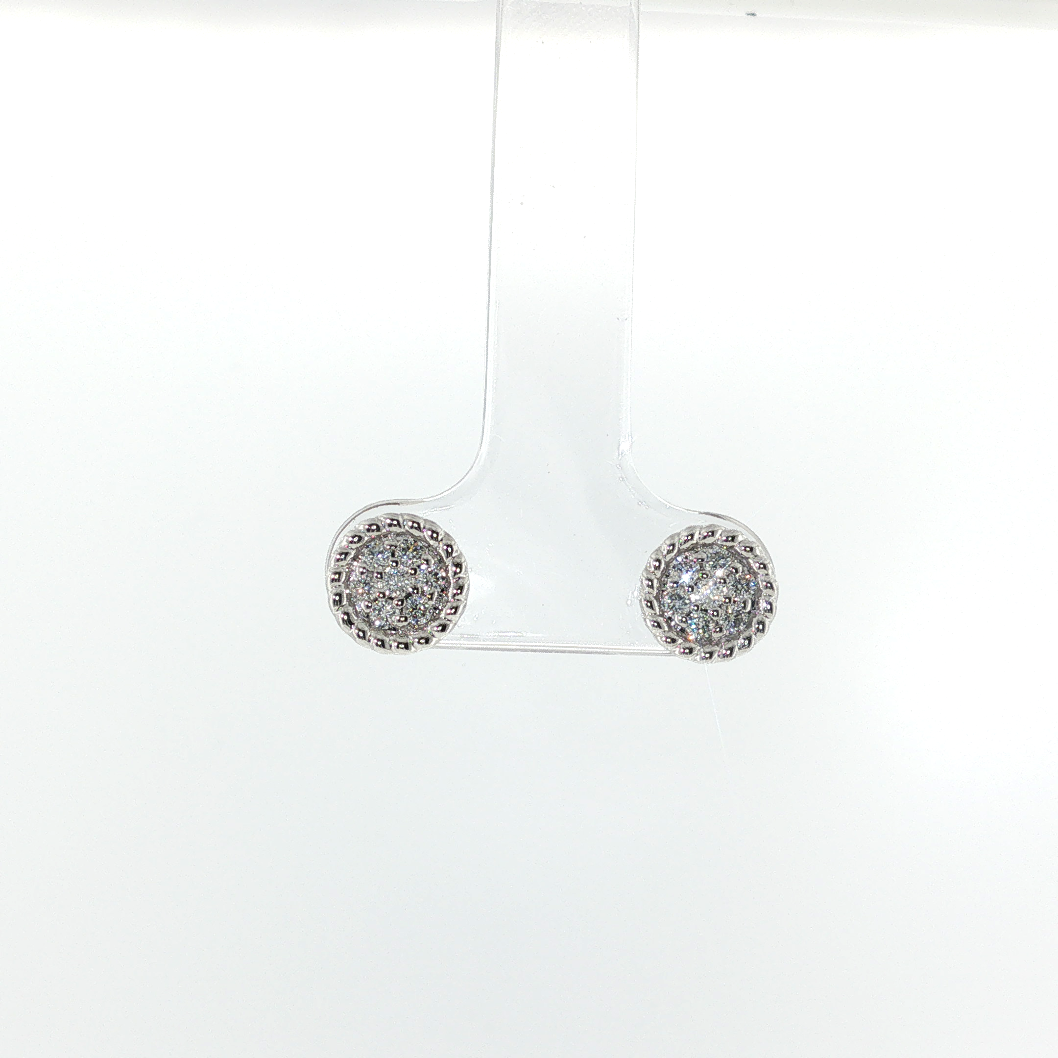 Springer's Forever 14K White Gold Diamond Cluster Stud Earrings with Rope Border - 0.25ctw