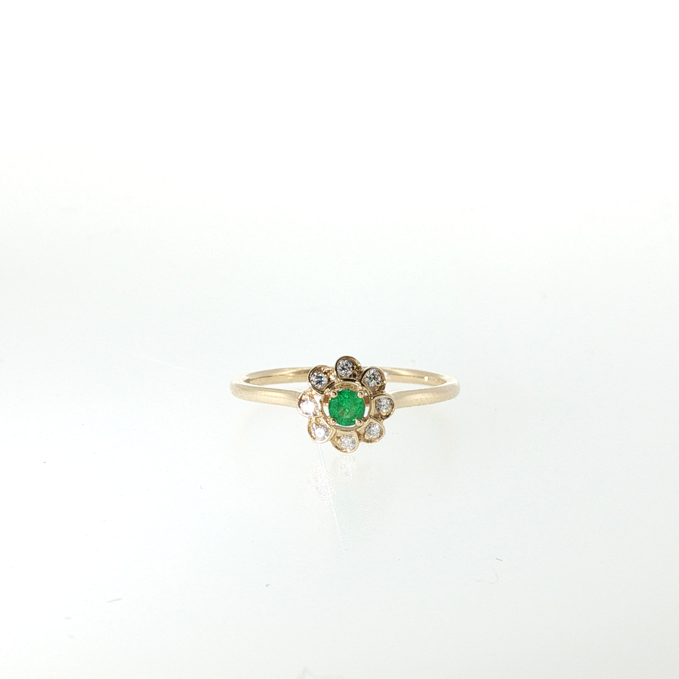 Springer's Forever 14K Yellow Gold Emerald and Diamond Floral Halo Ring - 0.08ct