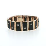 Springer's Chain Bracelets Estate 14K Gold Onyx and Diamond Panel Bracelet