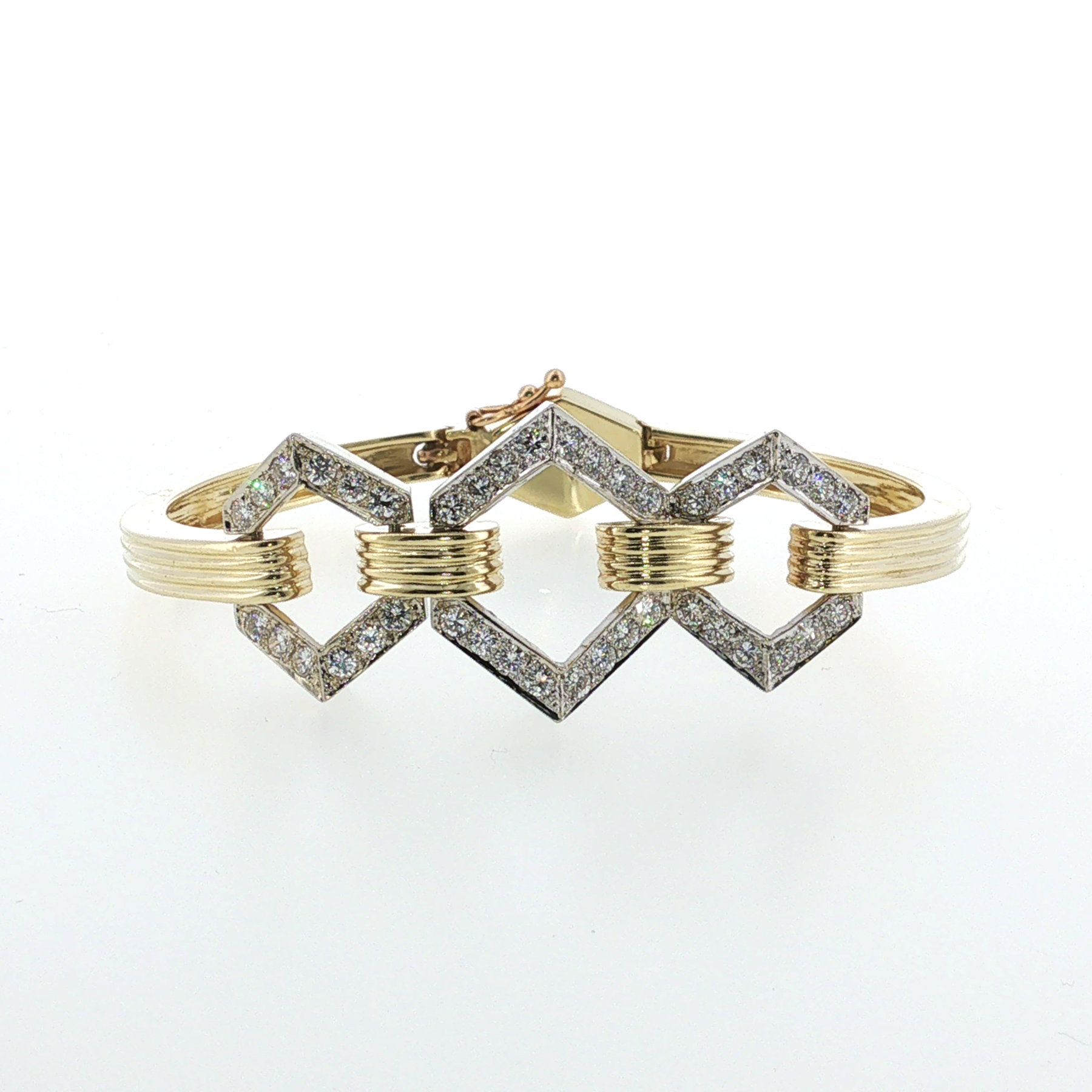 Estate 14K Two-Tone Gold Diamond Hexagonal Station Bangle Bracelet