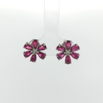 Springer's Earrings Estate 14K White Gold Ruby and Diamond Flower Stud Earrings