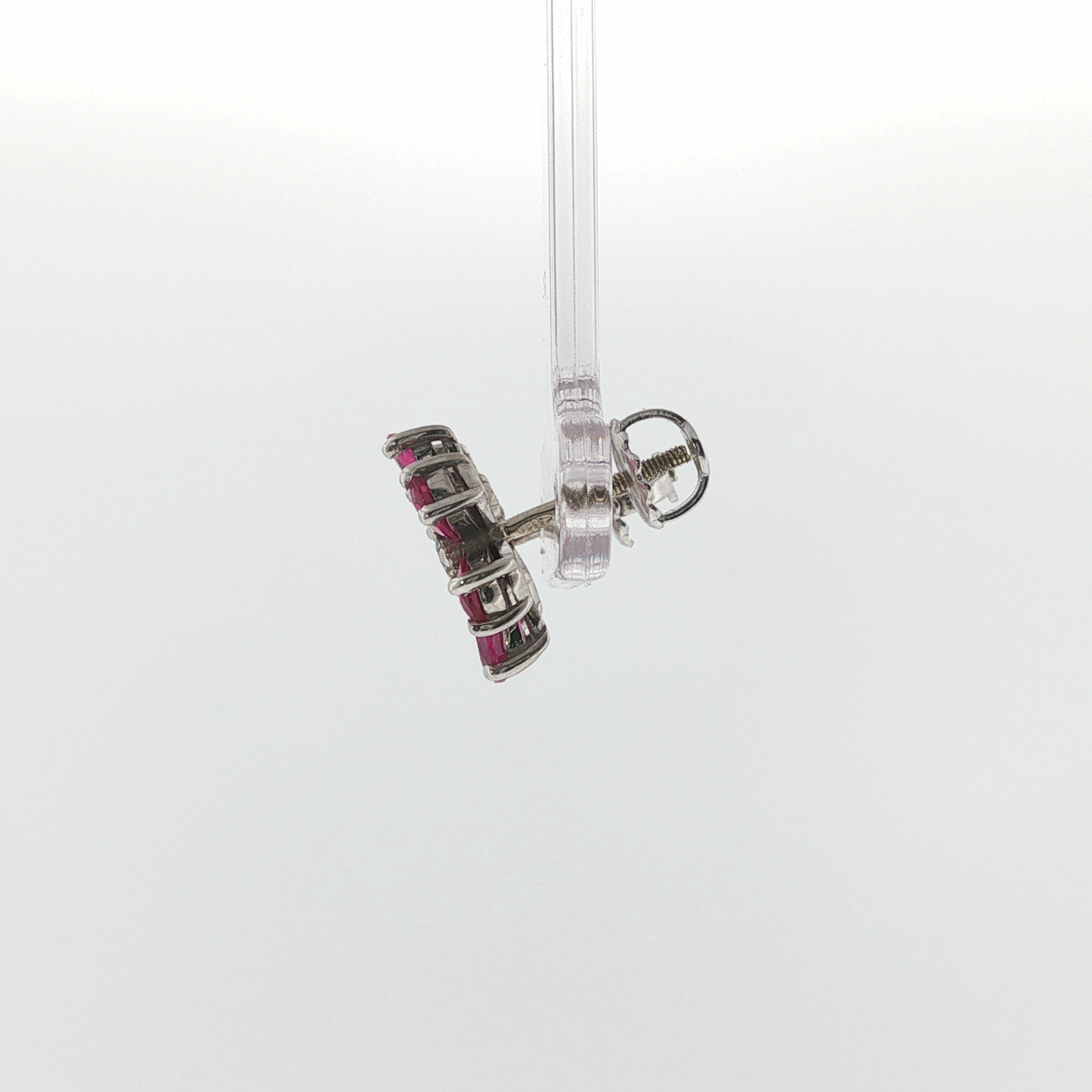 Springer's Earrings Estate 14K White Gold Ruby and Diamond Flower Stud Earrings