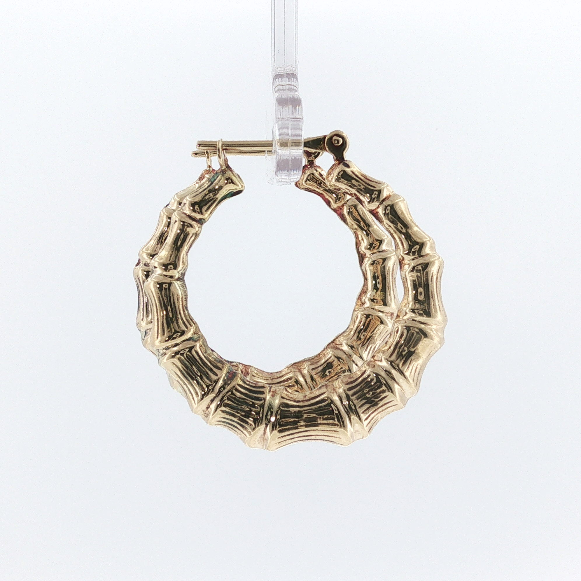 Springer's Earrings Estate 14K Yellow Gold Bamboo Hoop Earrings