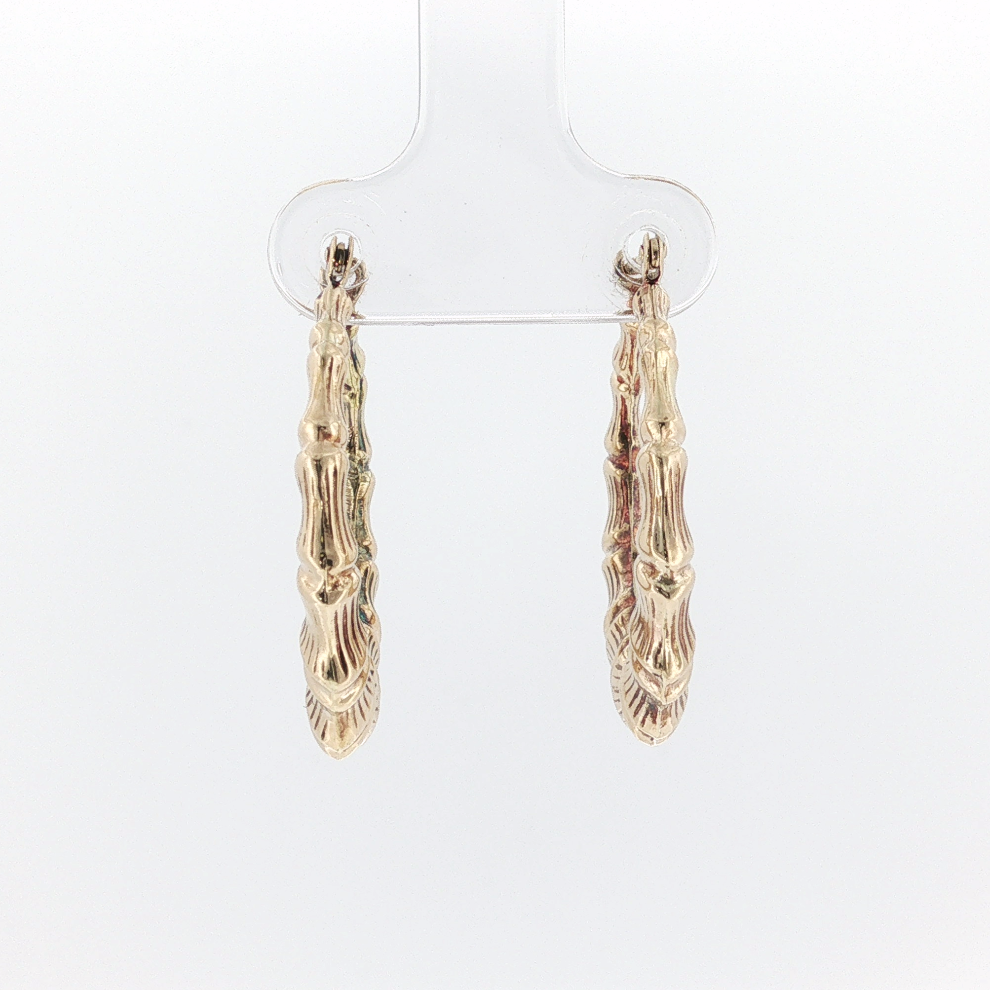 Springer's Earrings Estate 14K Yellow Gold Bamboo Hoop Earrings