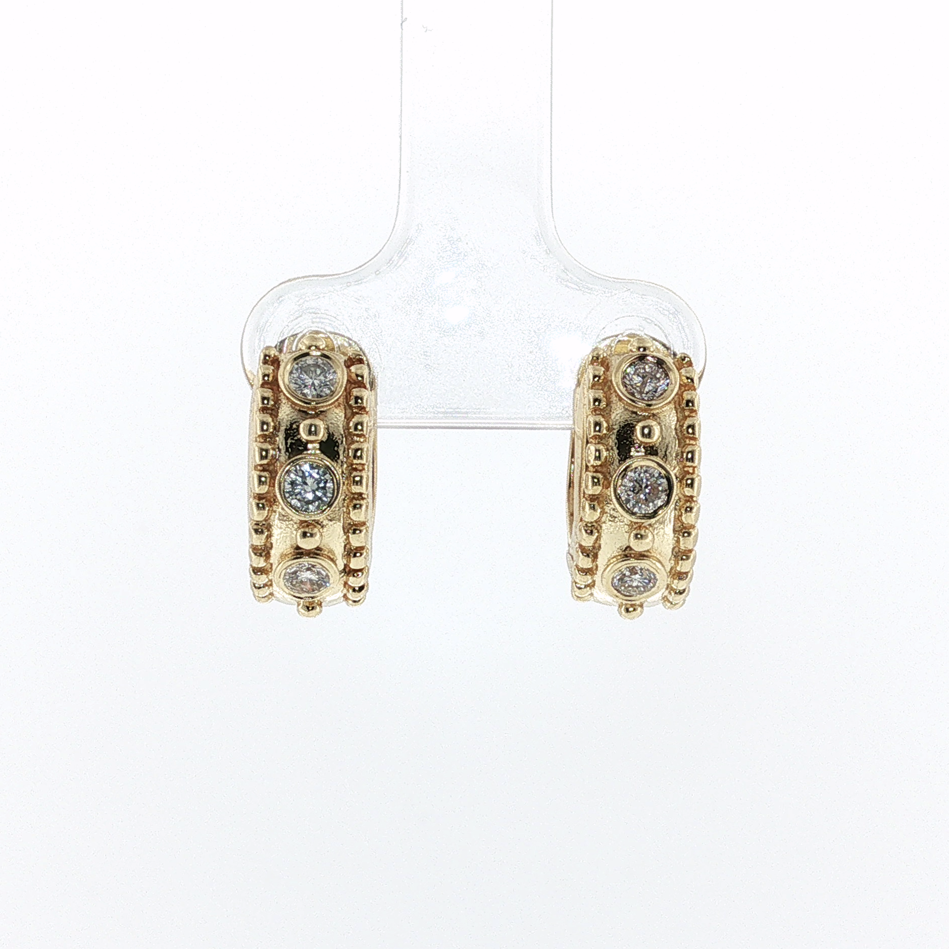 Springer's Earrings Estate 14K Yellow Gold Diamond Beaded Hoop Earrings