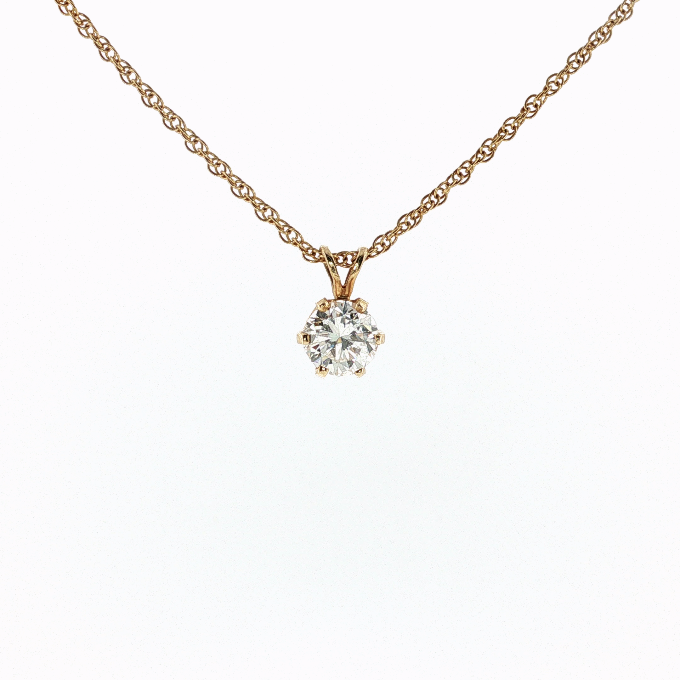 Springer's Necklaces Estate 14K Yellow Gold Diamond Solitaire Pendant on Rope Chain
