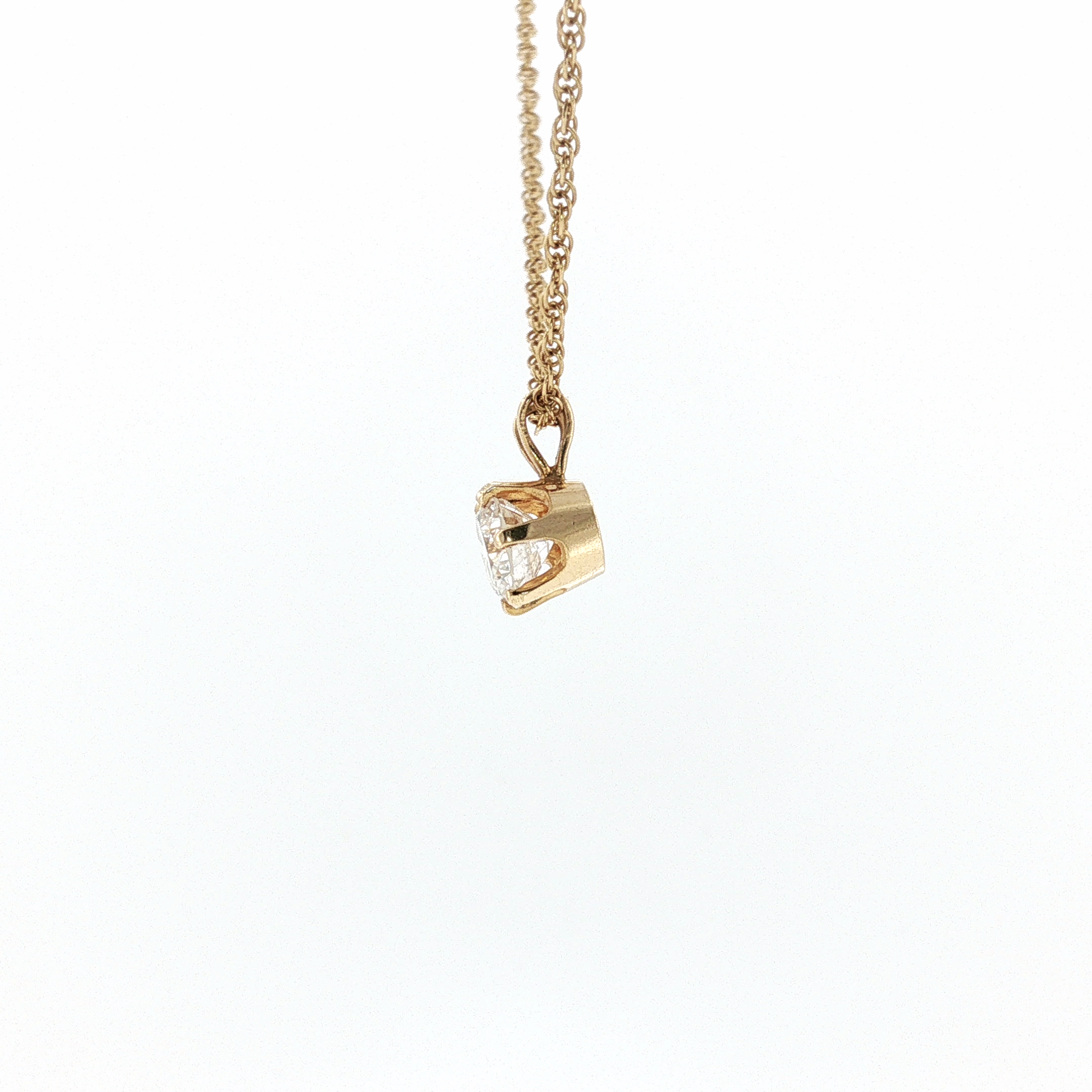 Springer's Necklaces Estate 14K Yellow Gold Diamond Solitaire Pendant on Rope Chain