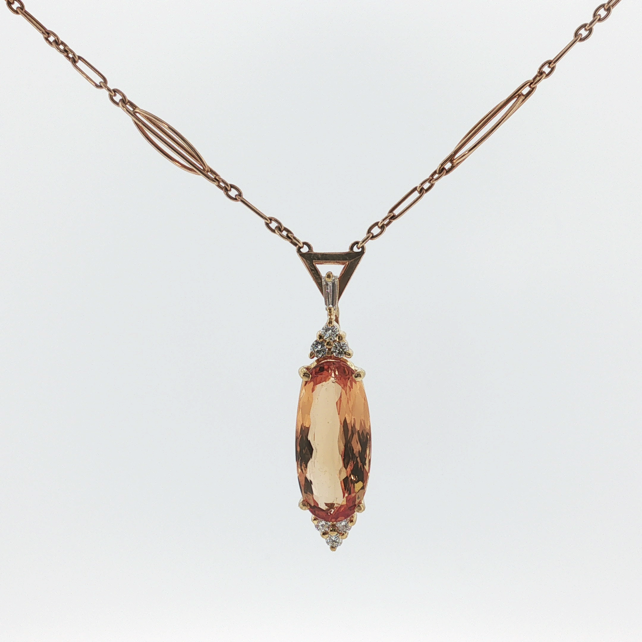 Springer's Necklaces Estate 18K Gold Oval Imperial Topaz and Diamond Pendant Necklace