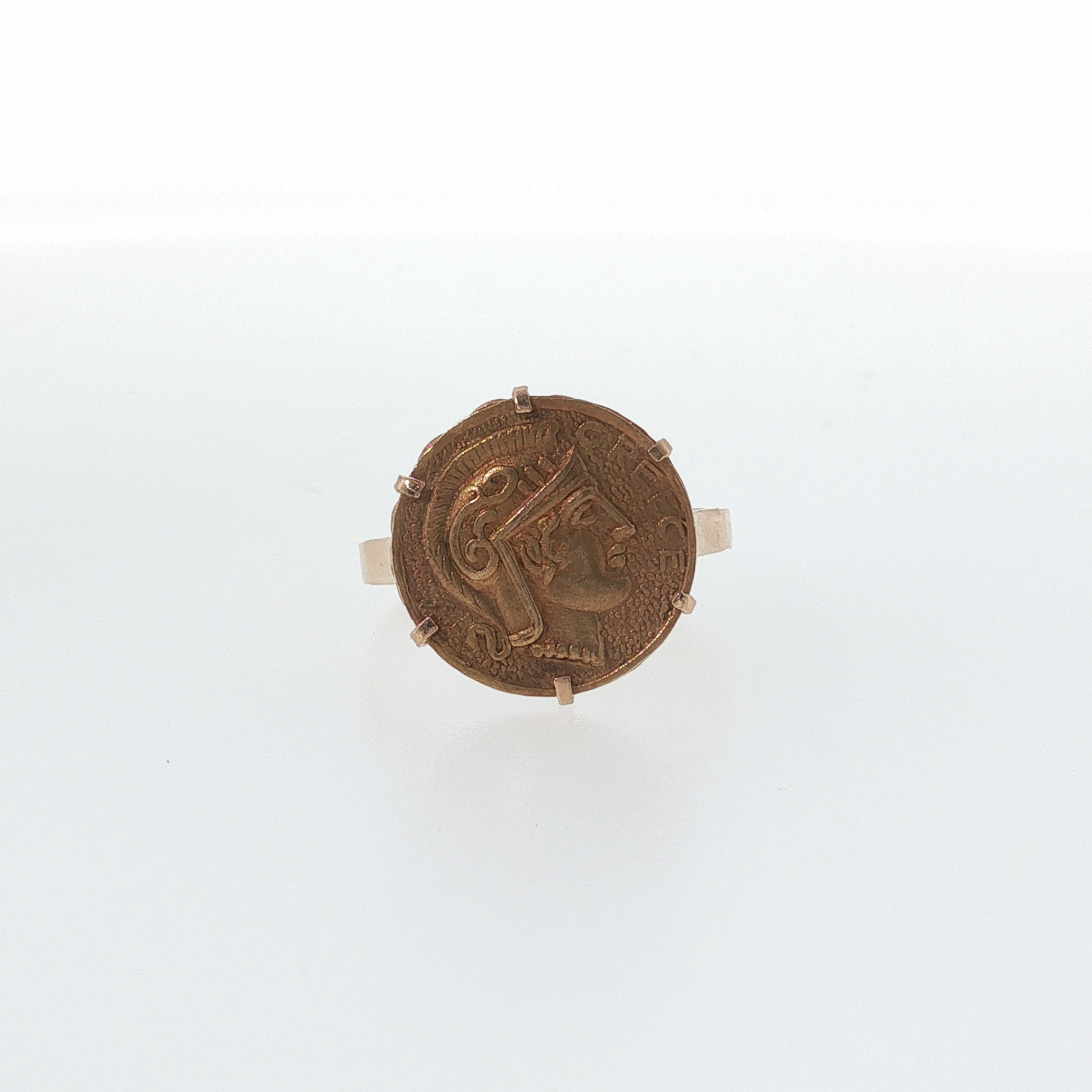 Springer's Cocktail Rings Estate 18k Yellow Gold Greek Coin Cocktail Ring