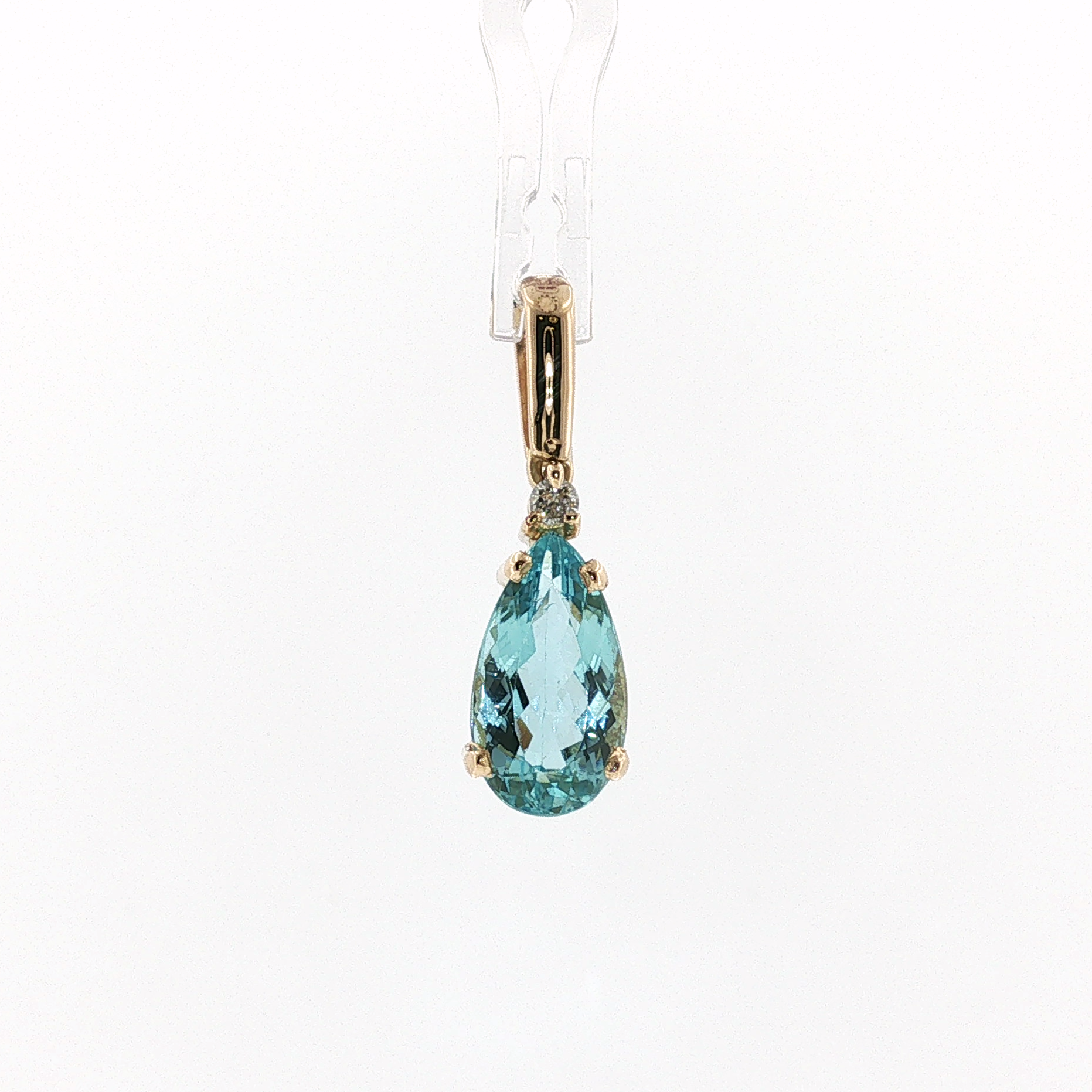 Springer's Pendants Estate 18K Yellow Gold Pear Aquamarine and Diamond Pendant