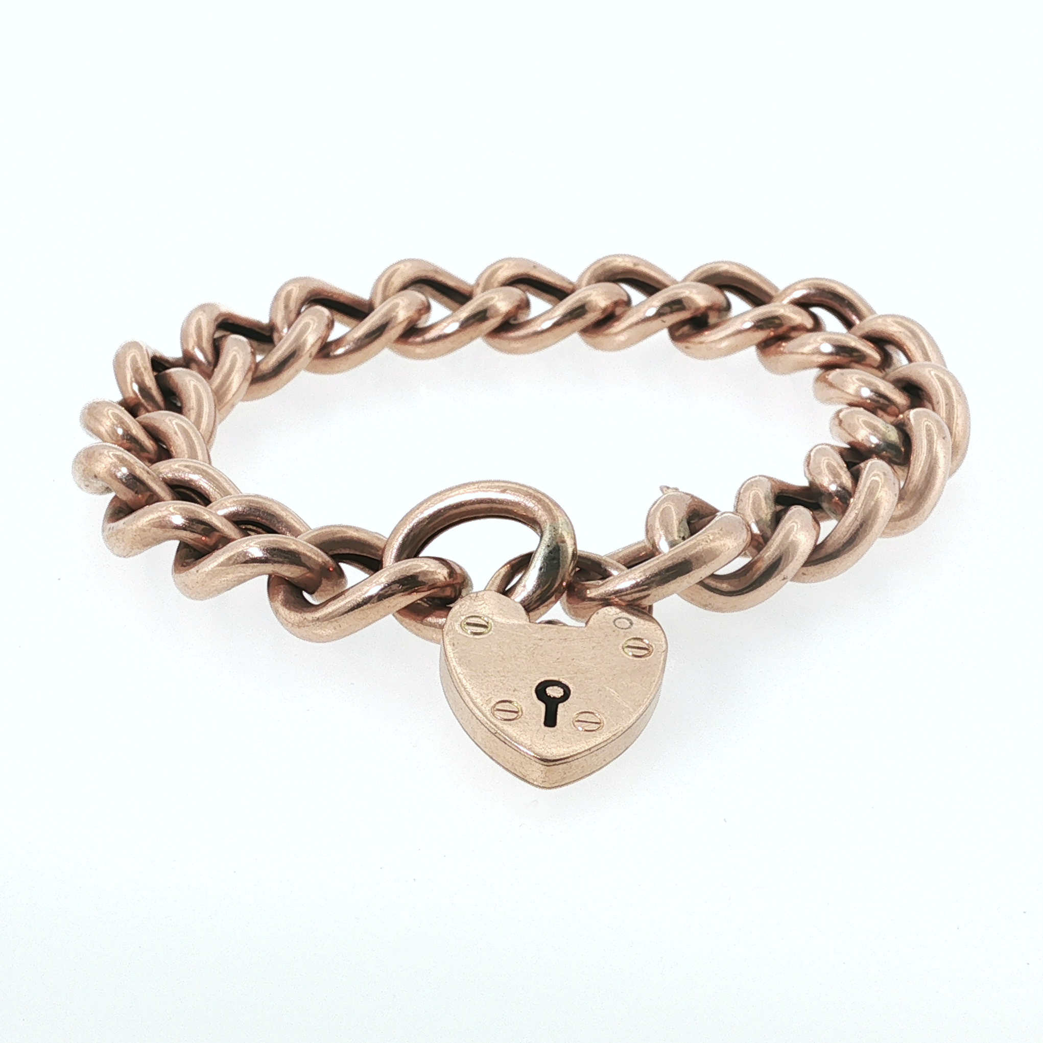 Springer's Bracelets Estate 9K Rose Gold Open Link Heart Padlock Bracelet