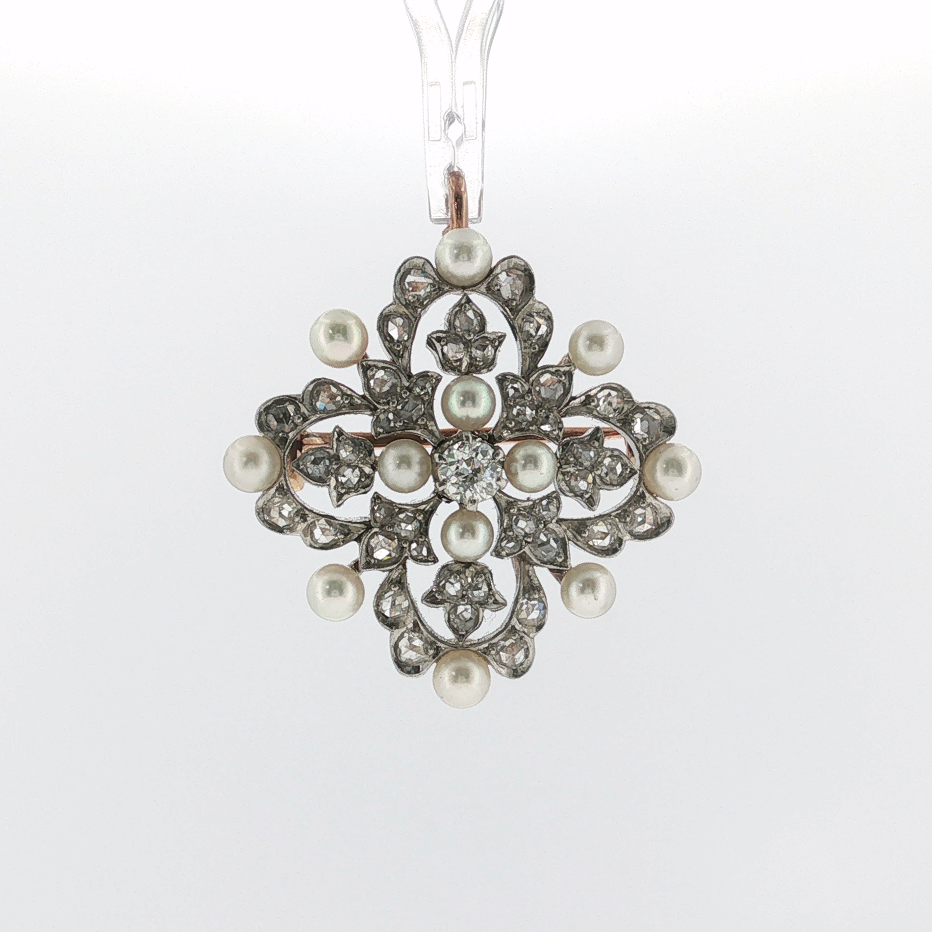 Springer's Brooches Estate Antique French Pearl and Diamond Convertible Brooch Pendant