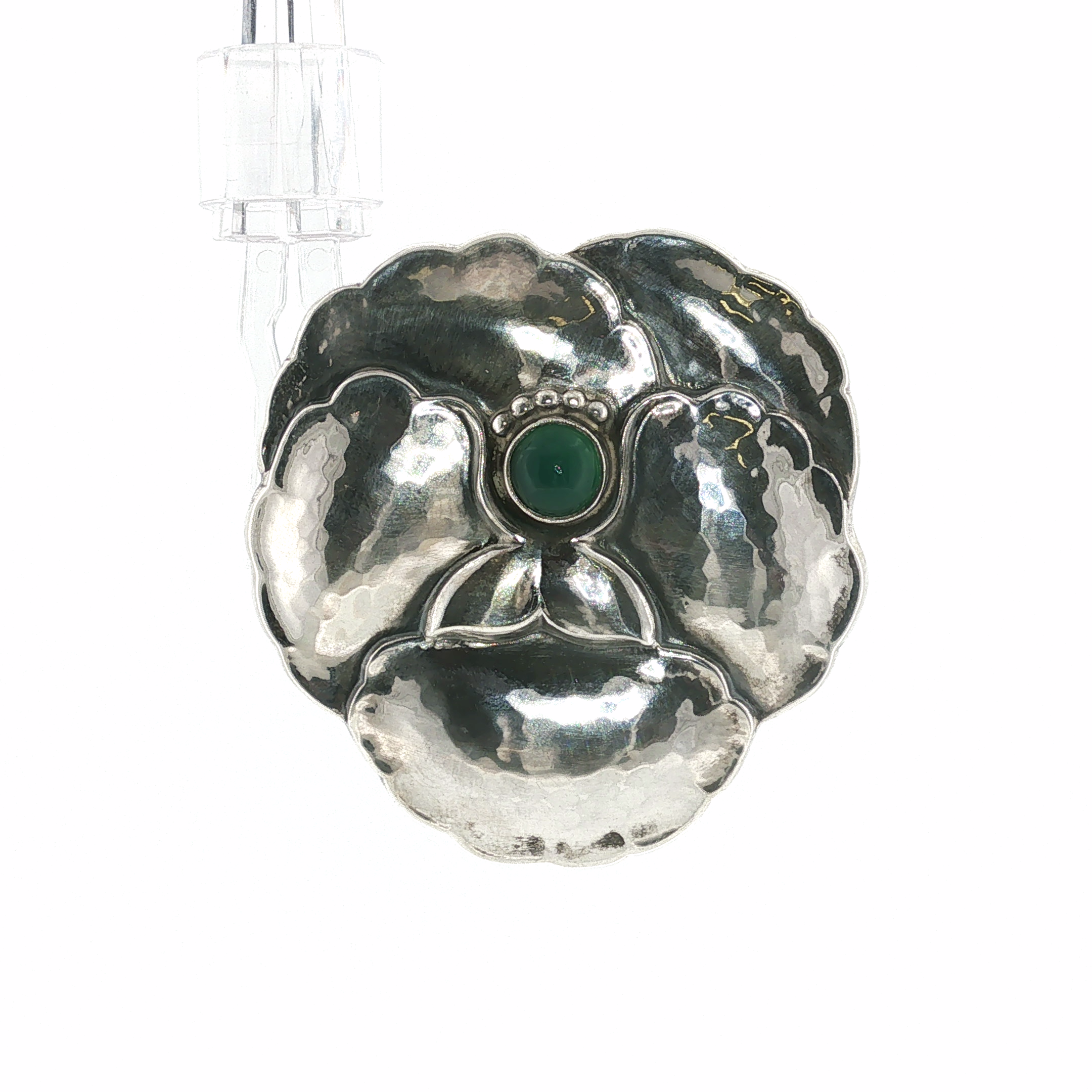 Estate Georg Jensen Sterling Silver Chrysoprase Pansy Brooch