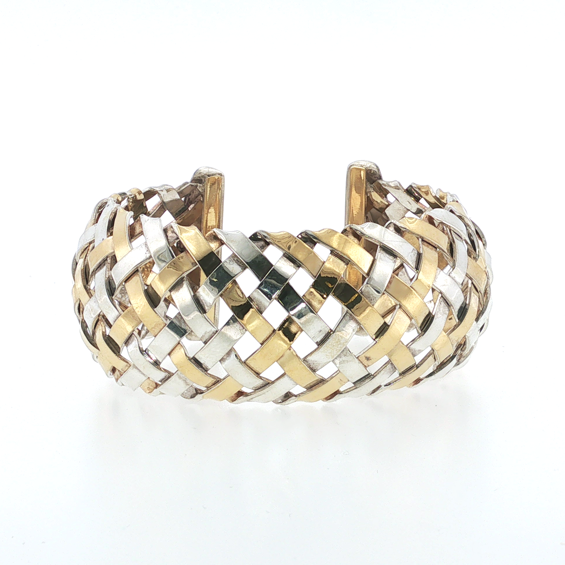Estate Ofiesh Sterling Silver and 18K Yellow Gold Woven Cuff Bracelet - view 2