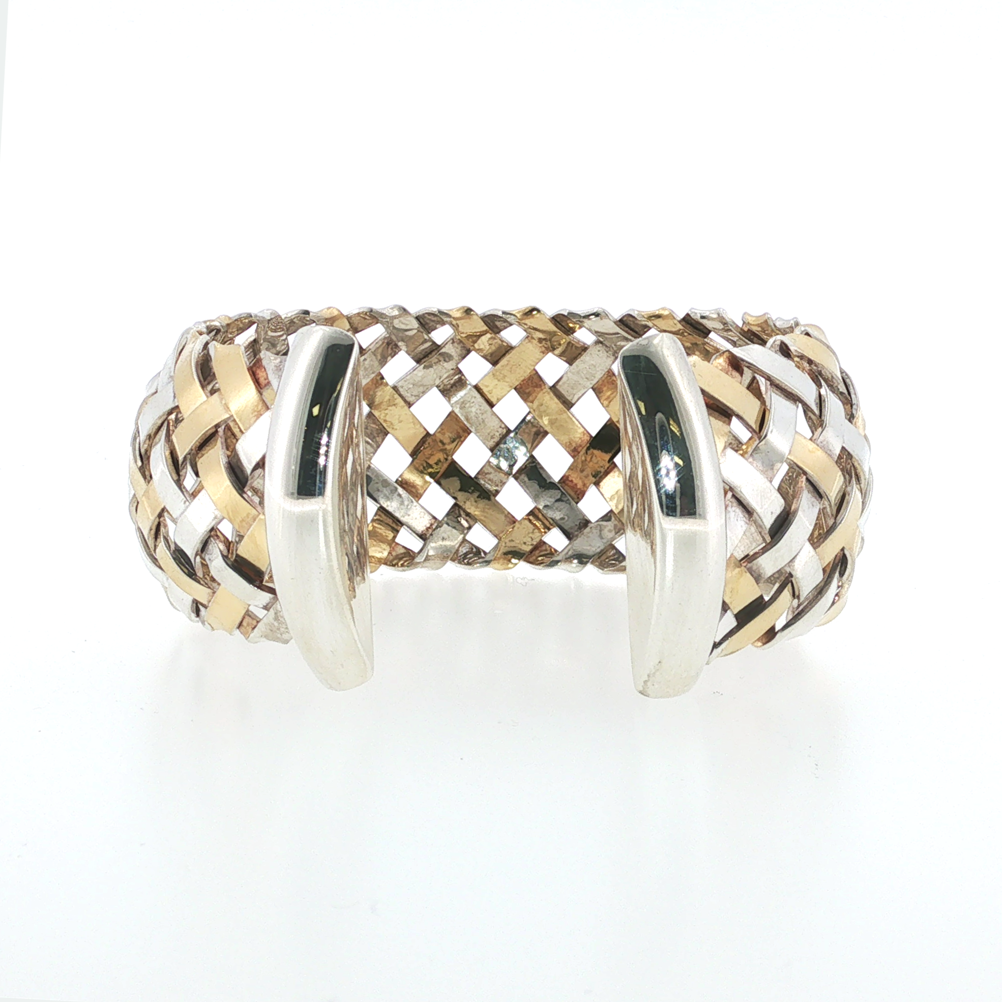 Estate Ofiesh Sterling Silver and 18K Yellow Gold Woven Cuff Bracelet