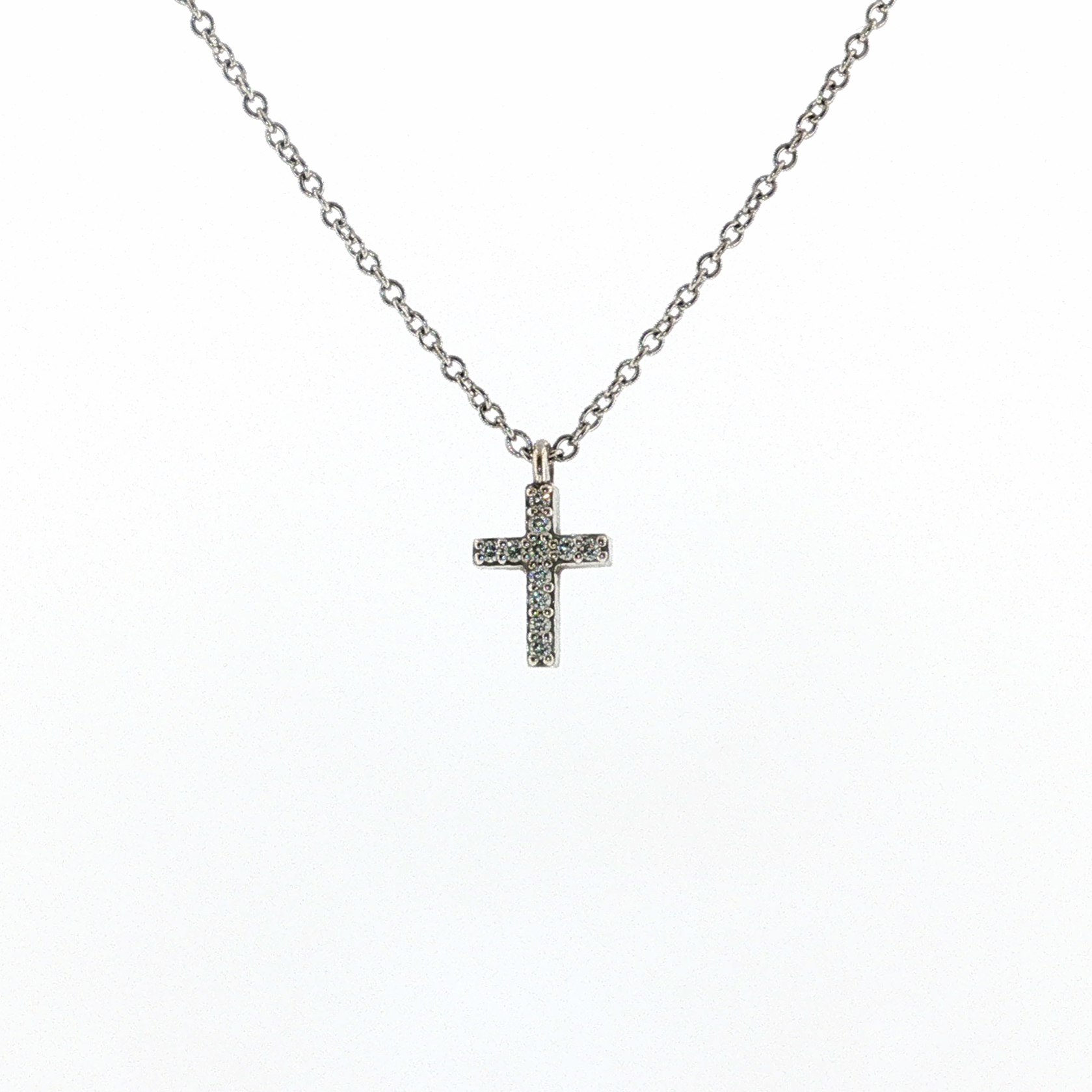 Springer's Necklaces Estate Tiffany & Co. 18K White Gold Diamond Cross Necklace