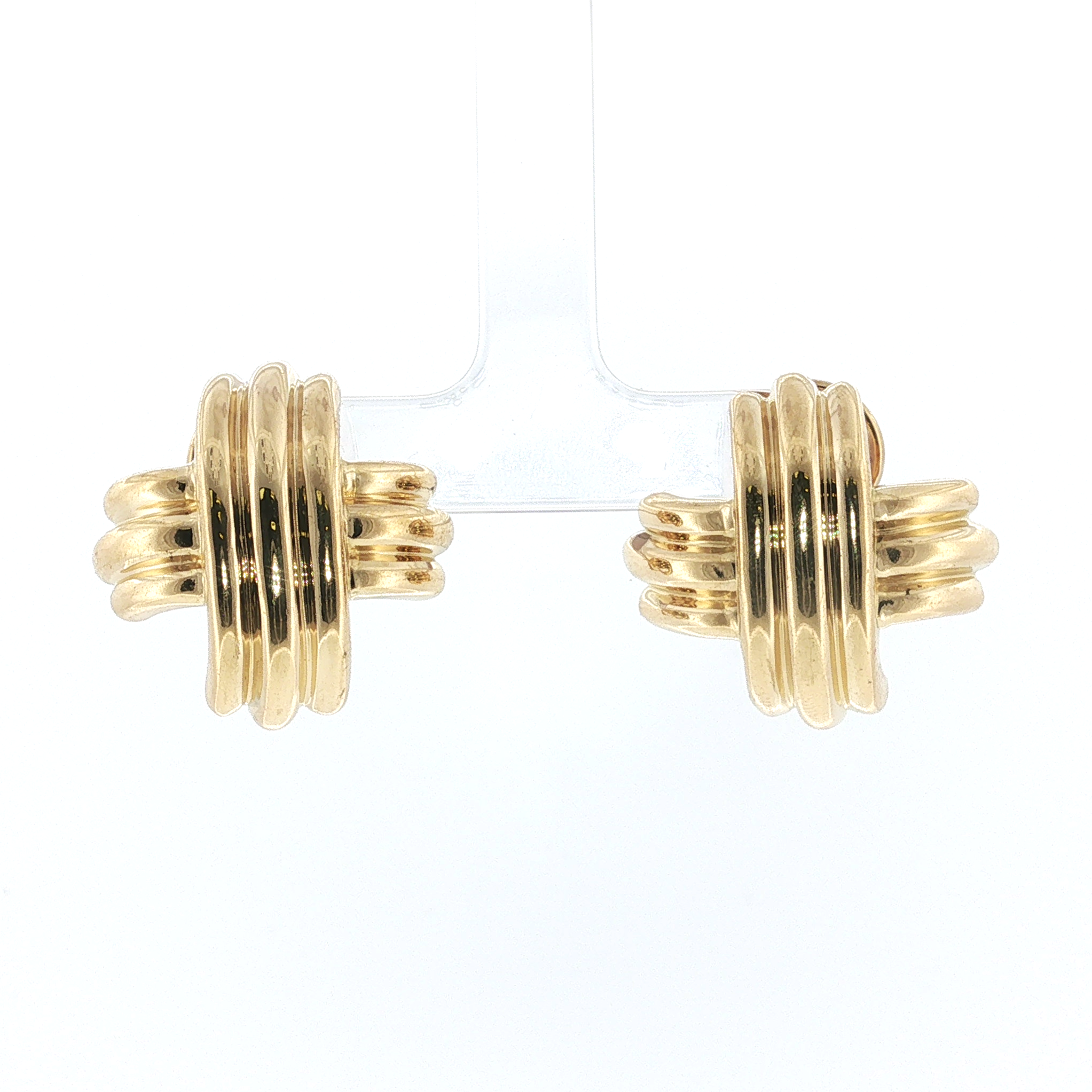 Estate Tiffany & Co. 18K Yellow Gold Signature Ribbed X Earrings