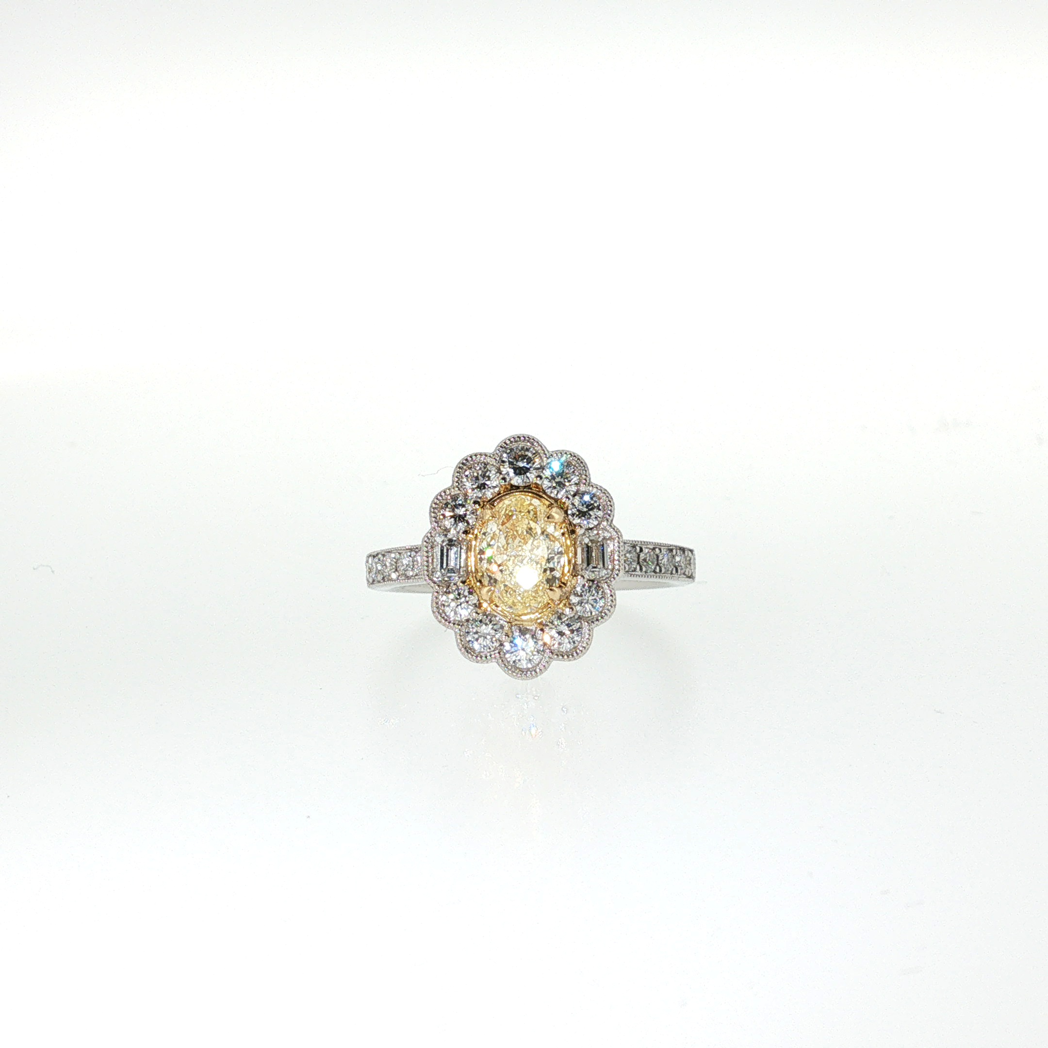 Springer's Forever 18K White and Yellow Gold Fancy Light Yellow Diamond Floral Halo Ring - 1.02ct
