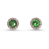 Springer's Forever Earrings Springer's Forever 14K Rose Gold Tsavorite Garnet Diamond Halo Earrings