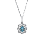 Springer's Forever Necklace Springer's Forever 14K White Gold Aquamarine Diamond Flower Necklace - 0.38ct, 18"