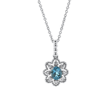 Springer's Forever Necklace Springer's Forever 14K White Gold Aquamarine Diamond Flower Necklace - 0.38ct, 18"