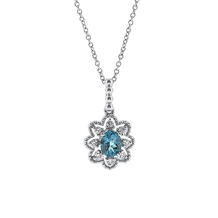 Springer's Forever Necklace Springer's Forever 14K White Gold Aquamarine Diamond Flower Necklace - 0.38ct, 18"