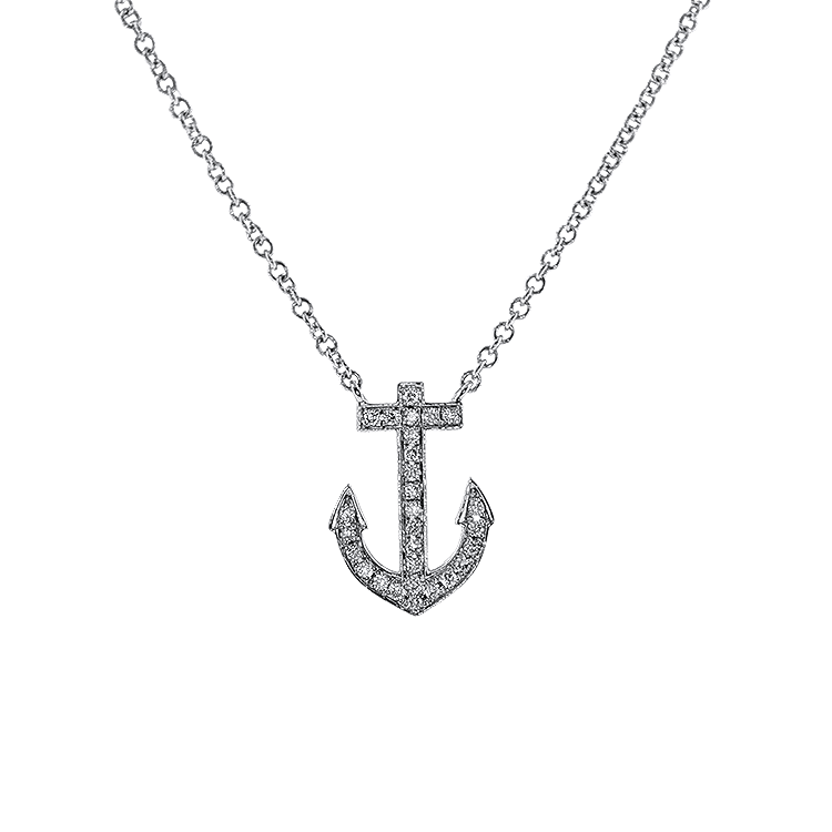 Springer's Forever Necklace Springer's Forever 14K White Gold Diamond Anchor Necklace - 0.10ctw, 17.5"