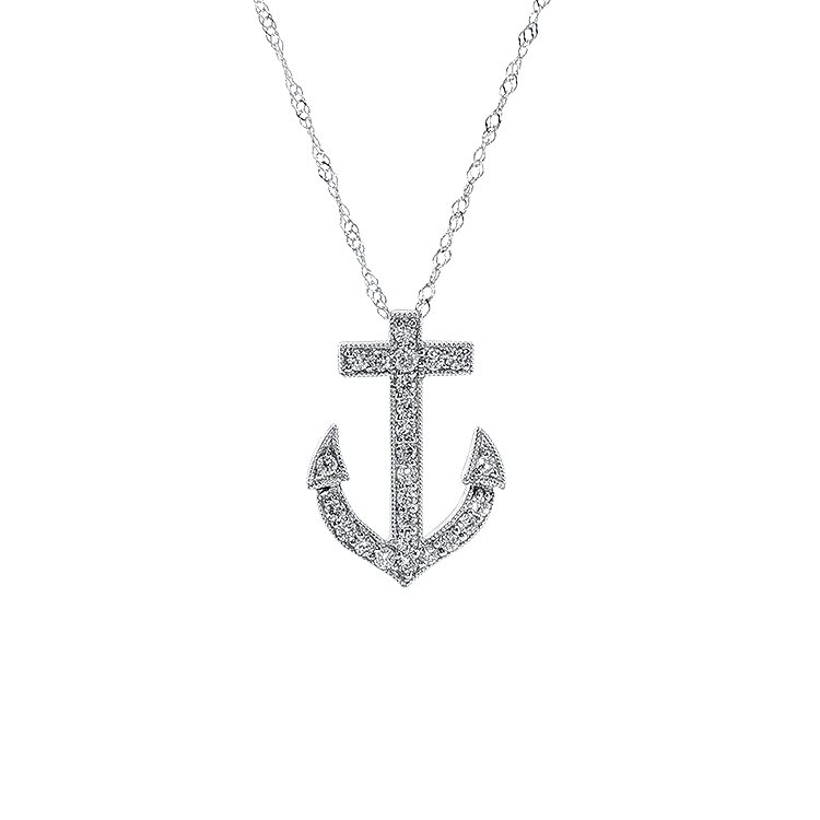 Springer's Forever Necklace Springer's Forever 14K White Gold Diamond Anchor Necklace - 0.25ctw, 18"