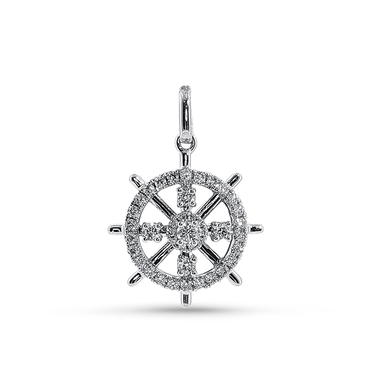 Springer's Forever Charms and Pendants Springer's Forever 14K White Gold Diamond Ship's Wheel Pendant - 0.25ctw
