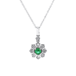 Springer's Forever Necklace Springer's Forever 14K White Gold Emerald Diamond Flower Necklace - 0.14ct, 18"