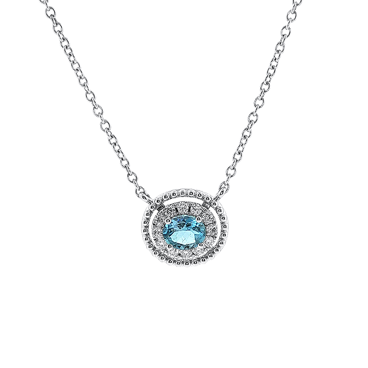 Springer's Forever Necklace Springer's Forever 14K White Gold Oval Aquamarine Diamond Necklace - 0.32ct, 18"